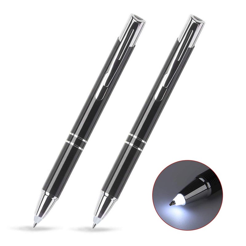 GS GLOWSEEN Lighted tip Penlight,LED Ballpoint Flashlight Writing Pens for Night Writer - 2 PK (White Light) - Image 1